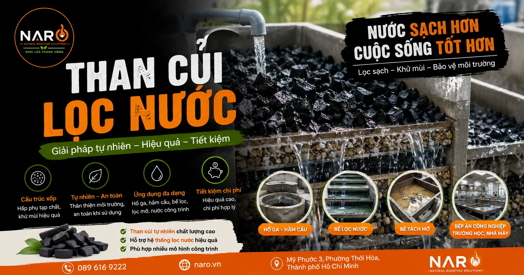 Than củi lọc nước có hiệu quả không? Ứng dụng trong công trình và hệ thống xử lý nước